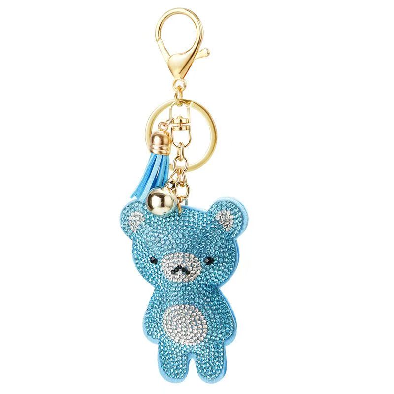 2. Cute Bear Rhinestone Keychain with Tassel & Bell