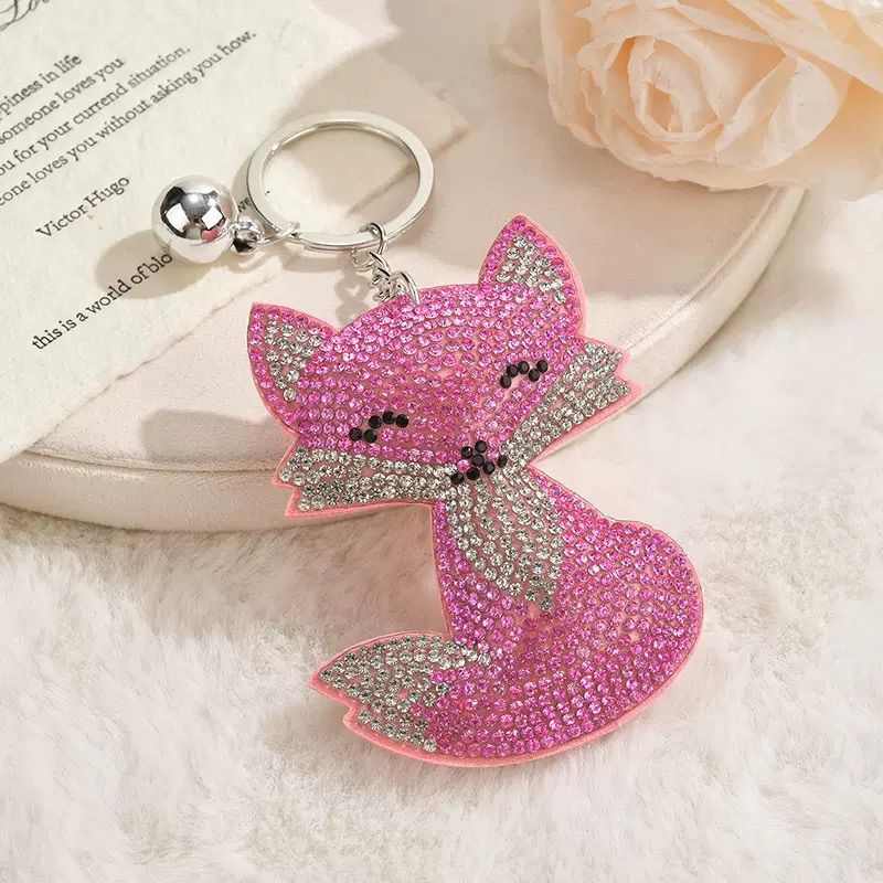 2. Cartoon Fox Rhinestone Keychain with Bell