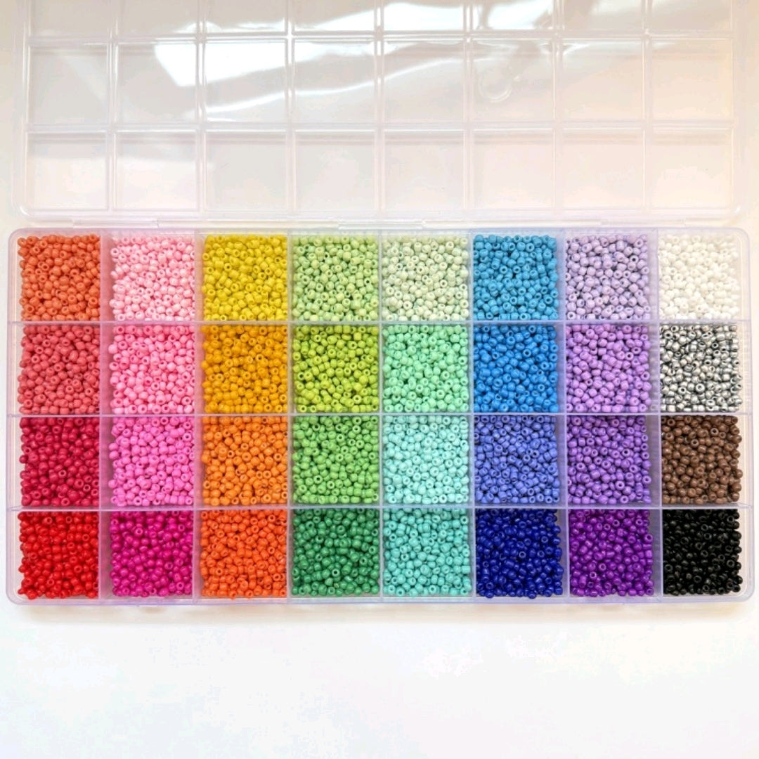 3mm Glass Seed Beads DIY Beading Kit, 32 Grids Box, Loose Beads for Jewelry Making